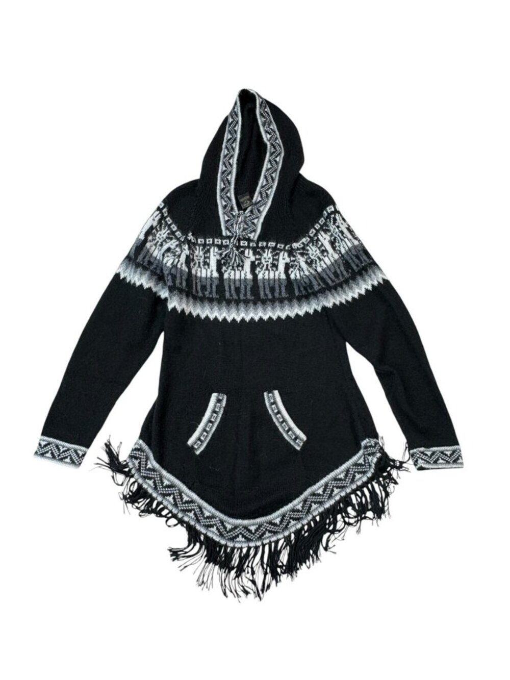 Kactus Artensania Alpaca Tunic Sweater Womens Size S? Black Aztec Pullover Hood